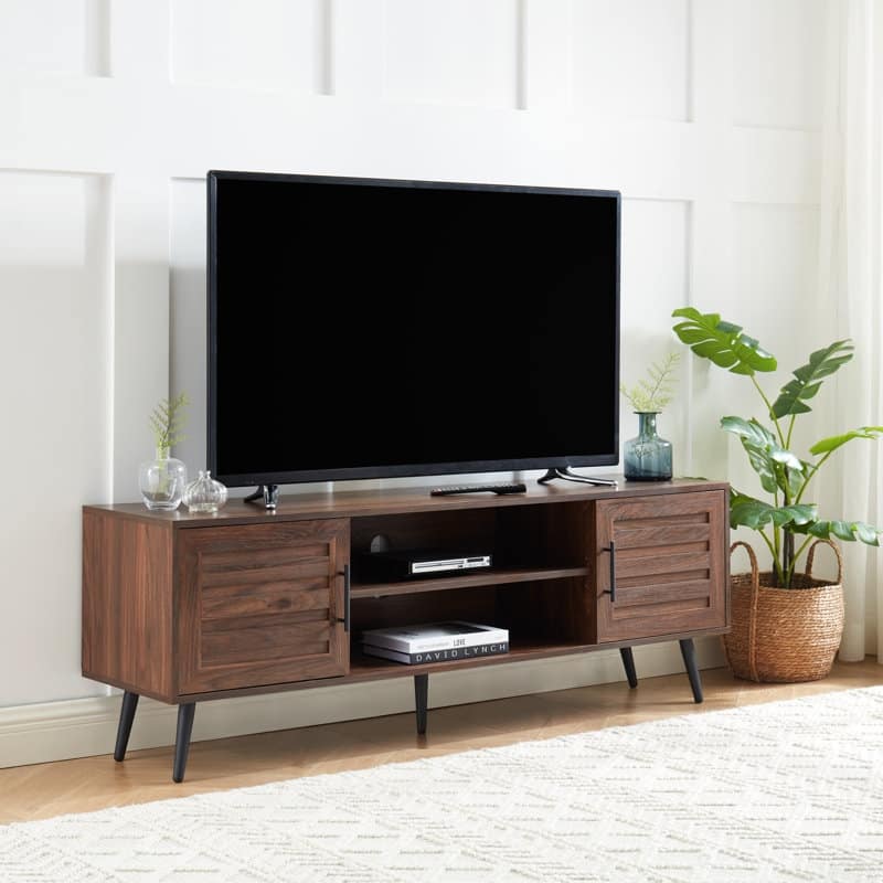 Mid-Century Modern TV Stand For TVs Up To 70" Entertainment Center Media Console - 20.5'' H X 59'' W X 15.5'' D - Dark Walnut