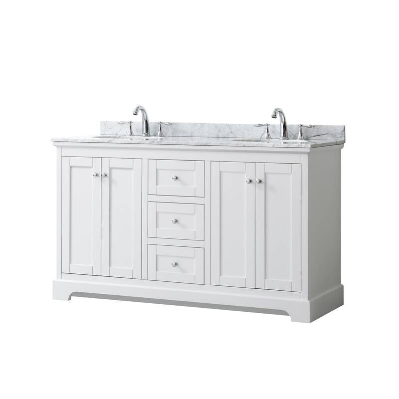 Wyndham Collection Avery 60" Free Standing Double Basin Vanity Set - White / White Carrara Marble Top / Polished Chrome - Painted