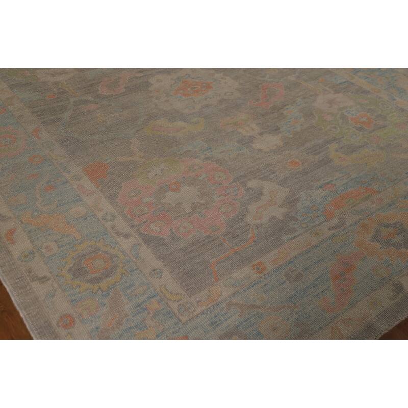 Hand Knotted Oriental 100% Wool Carpet Transitional All-Over Greys & Charcoal Oushak Area Rug - 9' 5'' X 7' 9''