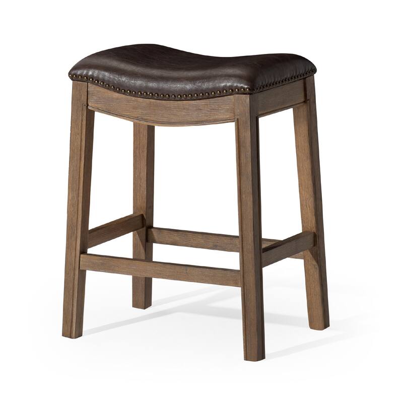 HomeRoots 26" Brown Faux Leather and Solid Wood Backless Counter Height Bar Chair