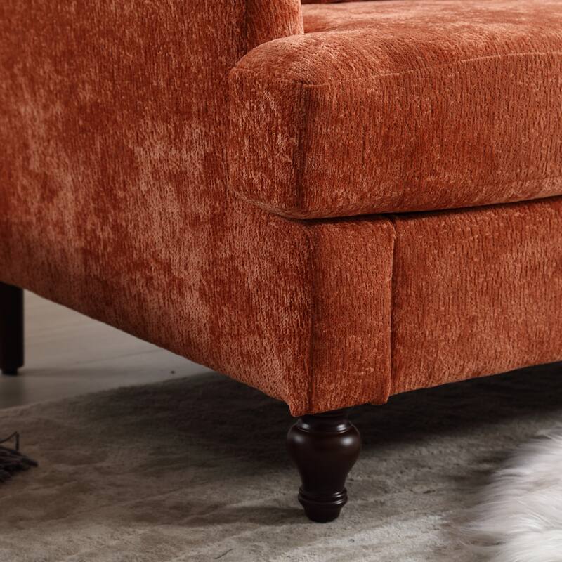 Orange Modern Chenille 68.9'' 2-Seater Sofa: Detachable Cushions, Solid Wood Frame, and Brown Wooden Legs