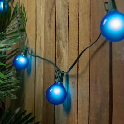 G50 Globe Satin Finish Indoor Outdoor Patio Lights - Blue - 13.75' Green Wire - 15ct