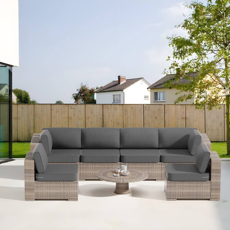14-Piece Patio Furniture Sofa Cushions, 6-Seater Outdoor Cushion Set (Only Include Cusions，Not Sofa） - 25.6*25.6*4in