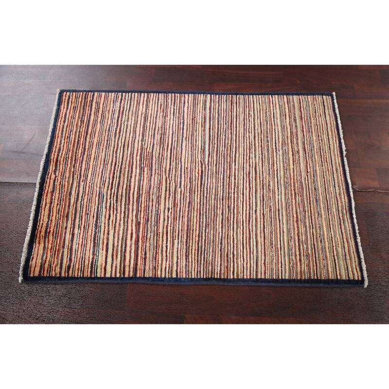 Modern Striped Gabbeh Kashkoli Oriental Wool Area Rug Handmade Carpet - 2'9" x 3'10"
