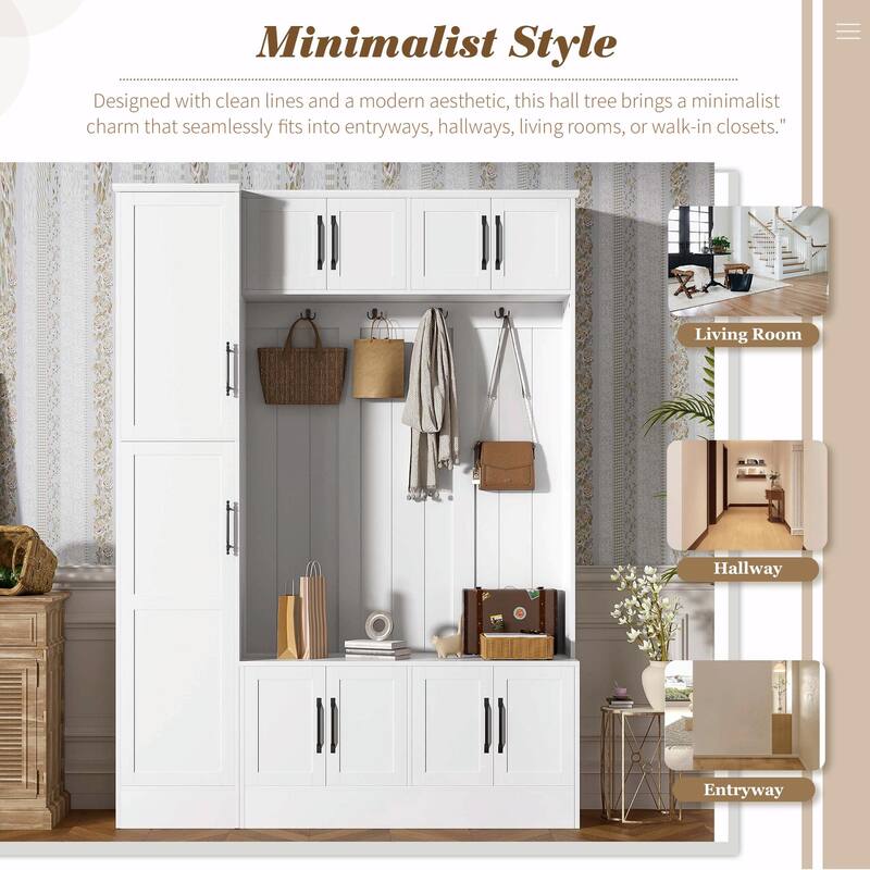 79'' Tall Modern Hall Tree with Shoe Storage - 4-in-1 Entryway Bench
