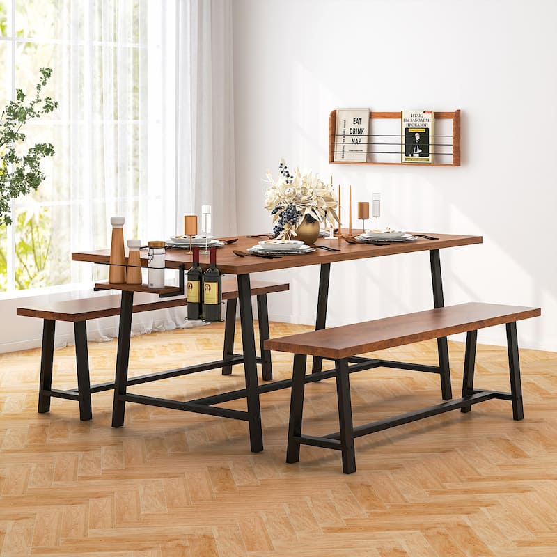 Gymax 3 PCS Home Dining Table Set for 5-7 w/ 2-Bottle Wine Rack