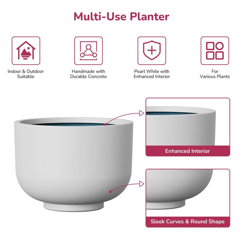Concrete Planter / Pot Lightweight Planter Bowl with Drainage Holes