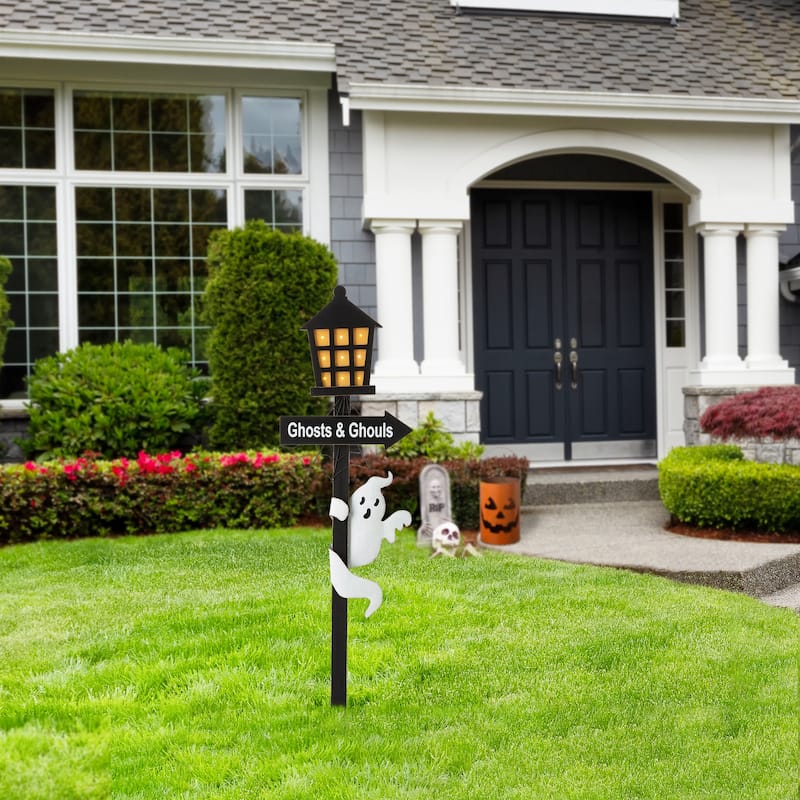 Glitzhome Halloween LED Ghost Cat Pumpkin Nutcracker Yard Stakes Standing Sign Hanging Decor