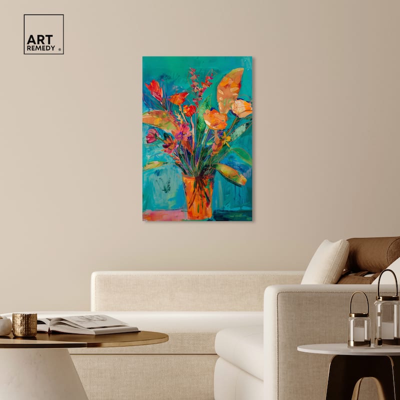 Art Remedy Bold And Bright Flower Vase Gallery Wrapped Flowers In Vase Paintings