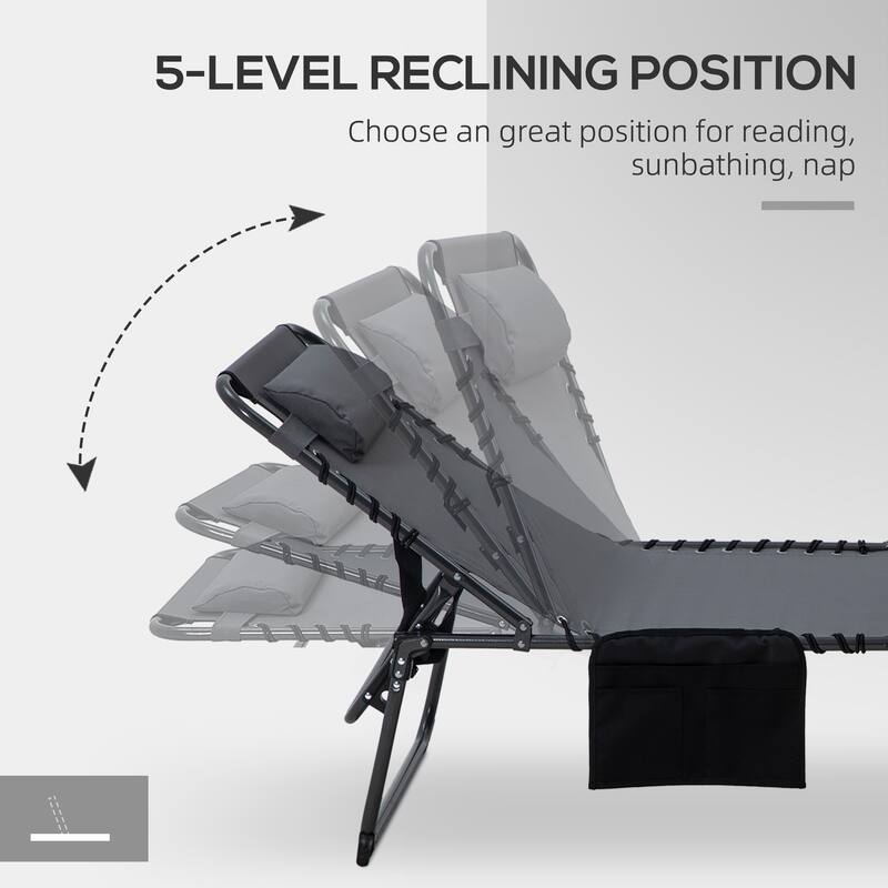 Outsunny 2 Piece Folding Chaise Lounge with 5-level Reclining Back, Outdoor Tanning Chair with Reading Face Hole