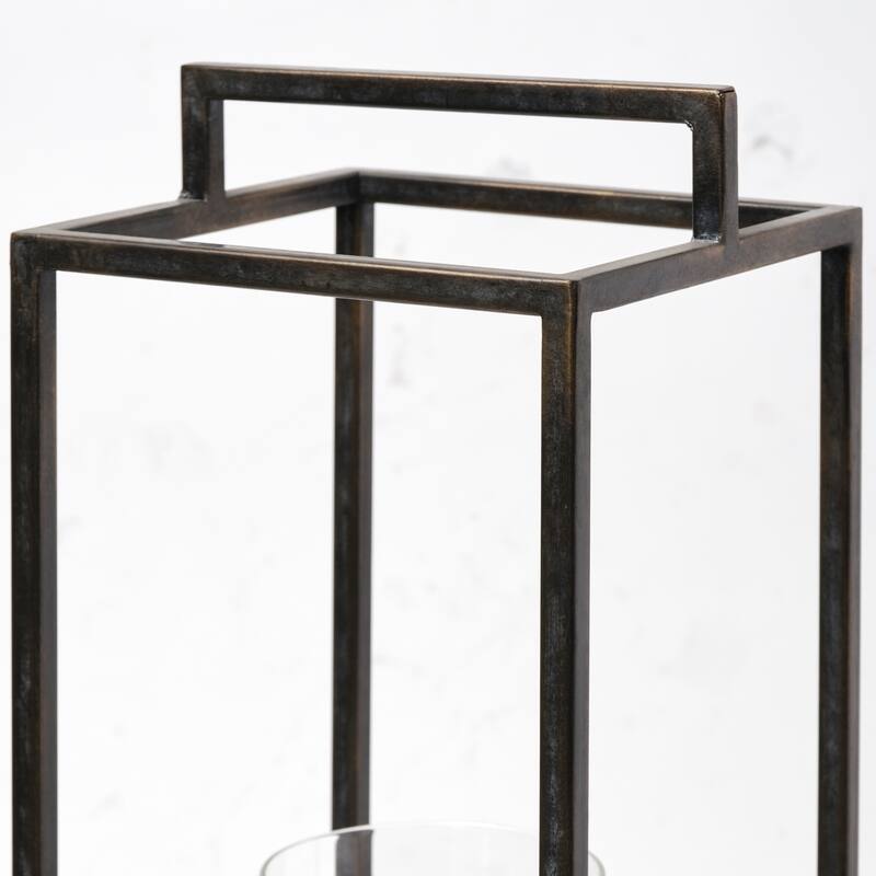 Orionis Brown Wood with Black Metal Square Candle Holder Lantern