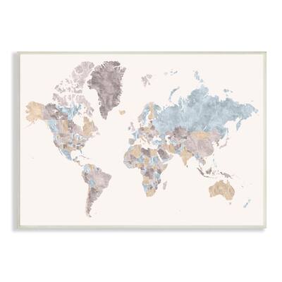 Stupell World Map with Borders Contrasting Regional Tones Wood Wall Art - Multi-color