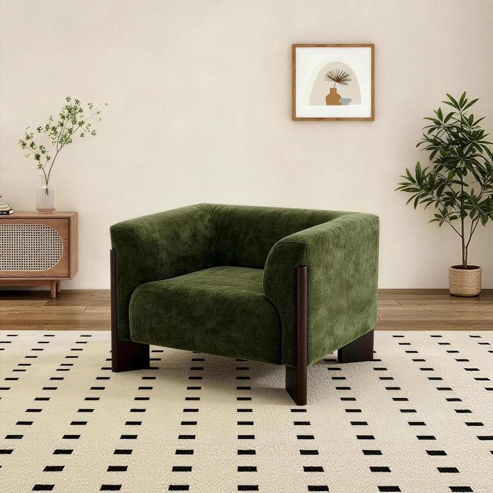 Velvet/ Chenille Nordic Wide Seat Tuxedo Arms Barrel Chair