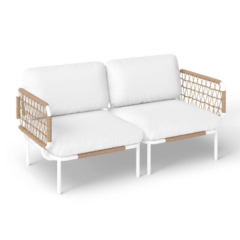 Outdoor Cushioned Sectional Sofa Chat Set Patio Conversation Seating Set - Beige - 2-Seat