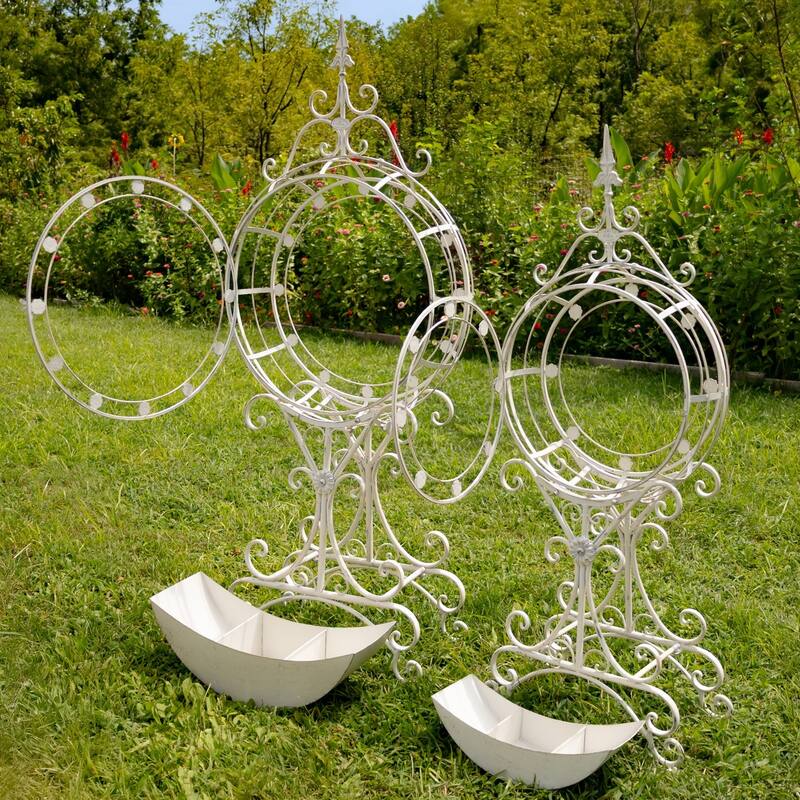 Set of 2 Tall "Tamar" Iron Planters in Antique White