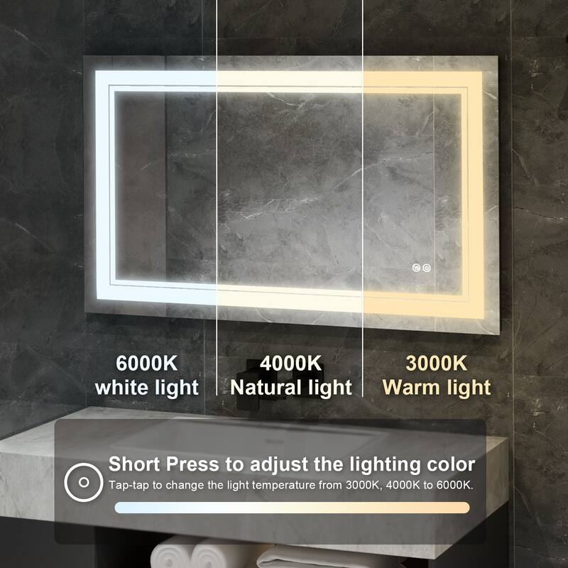 Retangular Wall Mounted LED Bathroom Mirror With Touch Switch Memory Mirror Anti-Fog (Horizontal/Vertical)