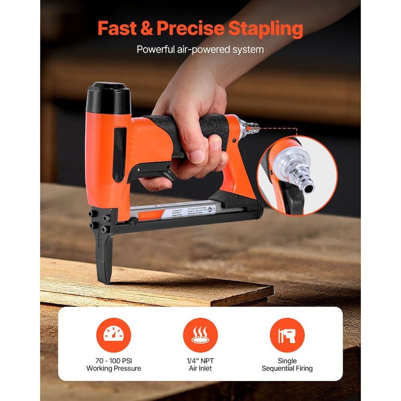 Black-Orange Aluminum Alloy 20-Gauge Pneumatic Staple Gun with High-Capacity Magazine - 8.66 x 1.77 x 7.48