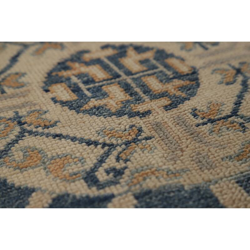Hand Knotted Oriental 100% Wool Carpet Transitional Geometric Navy Blue & Blues Oushak Area Rug - 12' 0'' X 9' 2''