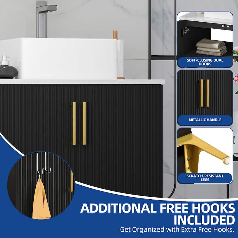 Freestanding Bathroom Vanity with White Stone Top Soft Close Doors and Gold Accents