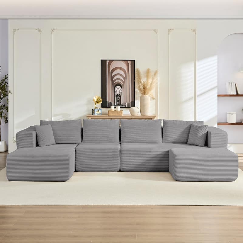 Minimalist 135" Oversized Modular Sofa, 4-Pieces Free Combination, No Assembly Required - U-Shaped Sofa