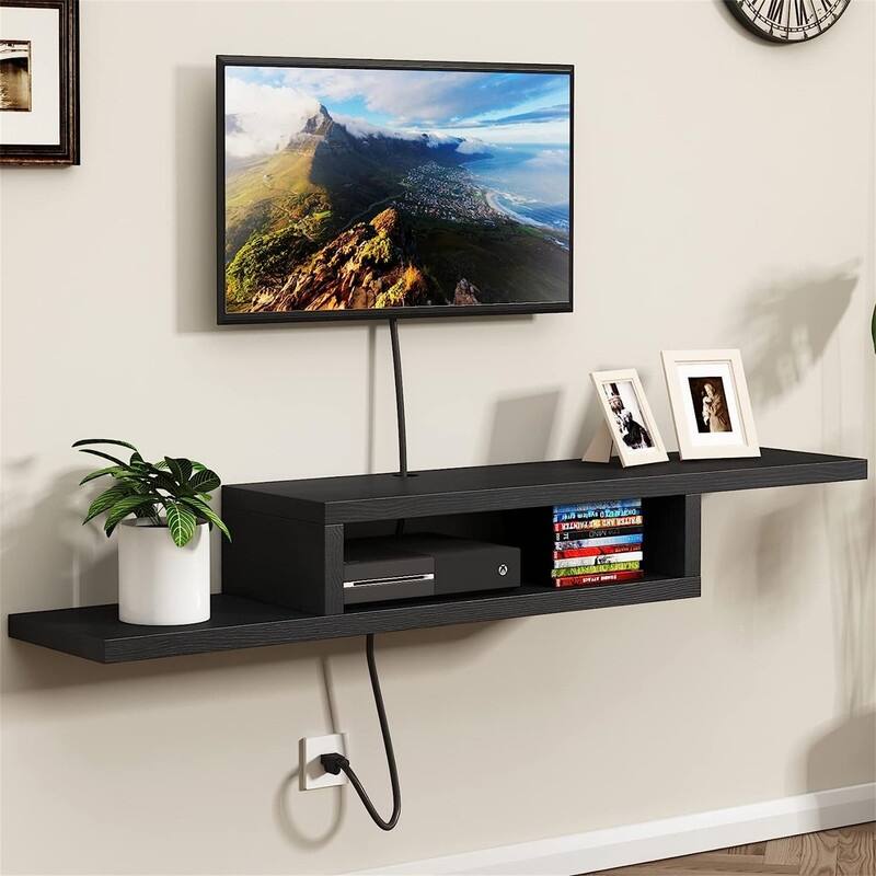 TV Stand Shelf - 11.7"D x 60"W x 8.3"H - Black