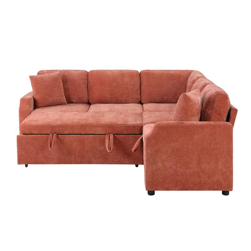 L-Shaped Sectional Upholstered Sleeper Sofa Convertible Pull-out Sofa Bed with Hidden Storage Space, Chenille Fabric