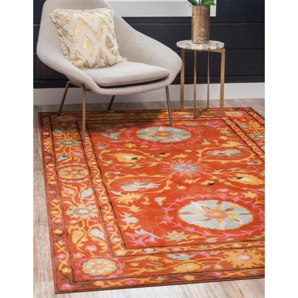 Rust Traditional Floral Area Rug - Elegant and Timeless Design