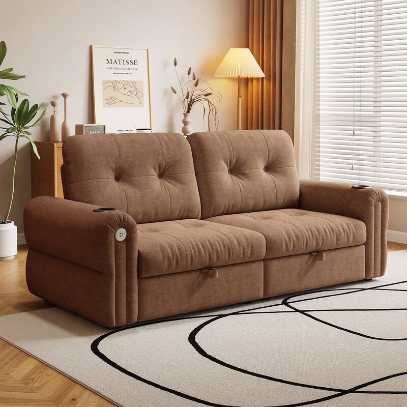 GDFStudio - Chenille Convertible 2-Seater 74" Sofa Bed - Brown