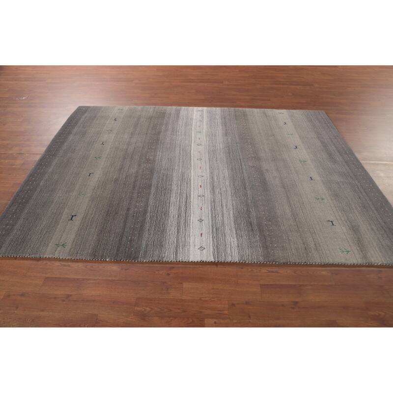 Striped Gabbeh Indian Area Rug Handmade Grey Tribal Wool Carpet - 5'6"x 7'6"