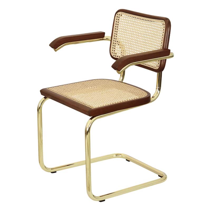 Breuer Chair Company Marcel Breuer Cesca Cane Cantilever Armchair Arm Chair w/ Brass Steel Frame (Various Wood & Cane Colors)