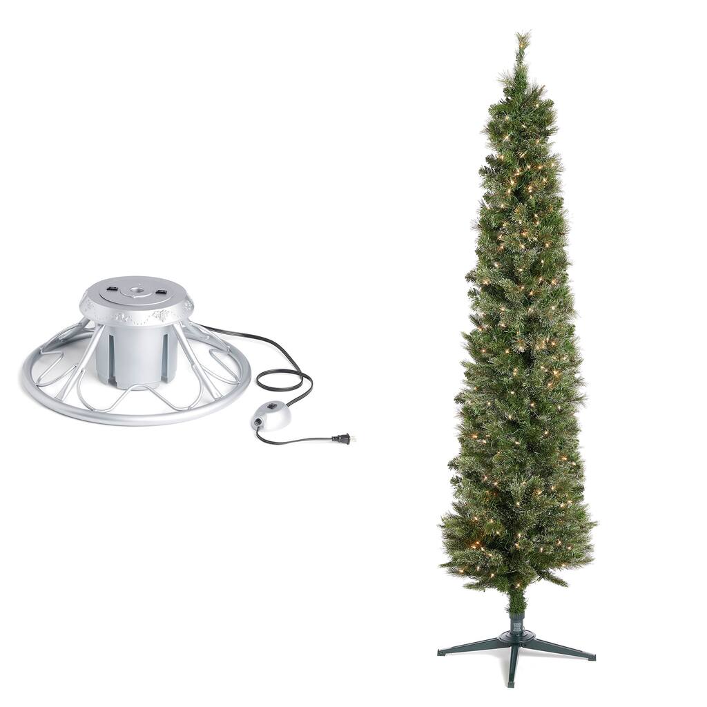Home Heritage Rotating Tree Stand Base w/Stanley 7' Skinny Pencil Christmas Tree