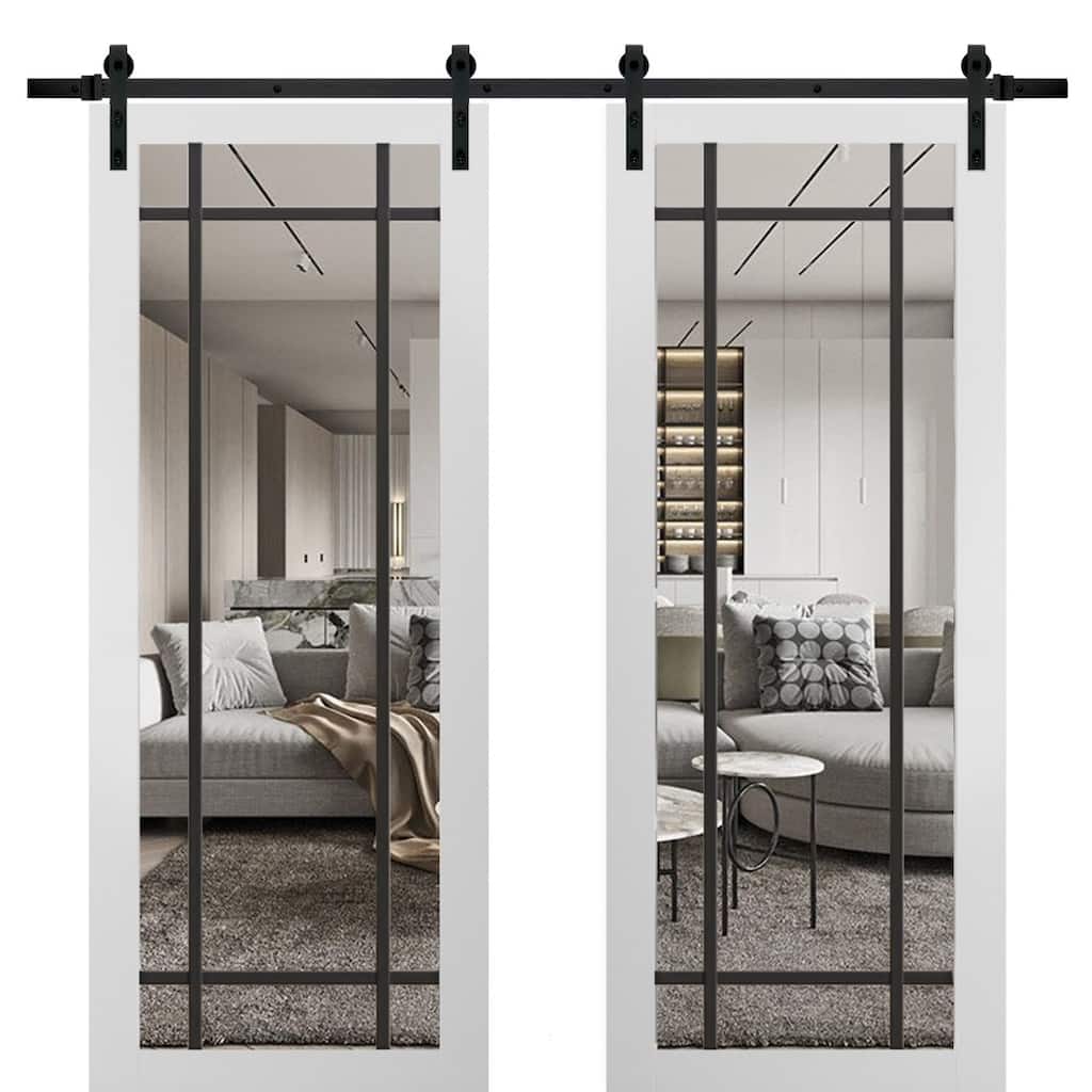Sturdy Double Barn Door 36 x 80 Lucia 2266 White Silk Clear Glass 13FT