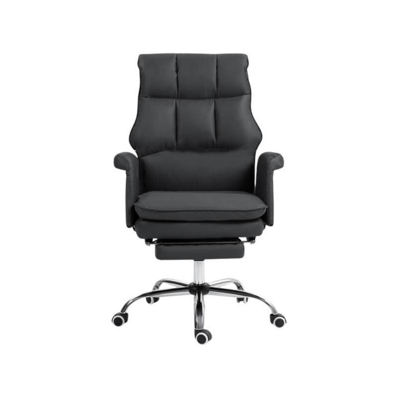 Ergonomic Reclining Office Chair with Footrest PU Leather Adjustable Height and Lumbar Support for Home or Office - Black