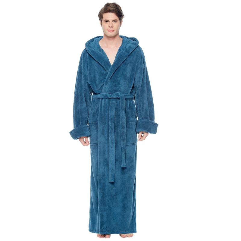 Men's Hooded Soft Plush Fleece Bathrobe Full Length Robe