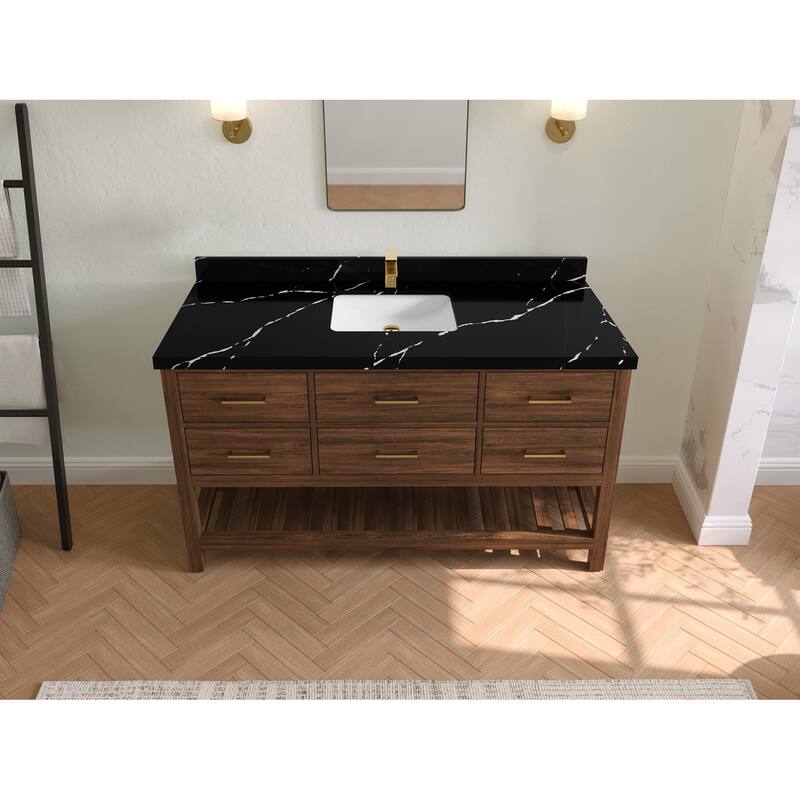 Willow Collections 60 in. W x 22 in. D Parker Solid Teak Single Sink Bathroom Vanity with Countertop