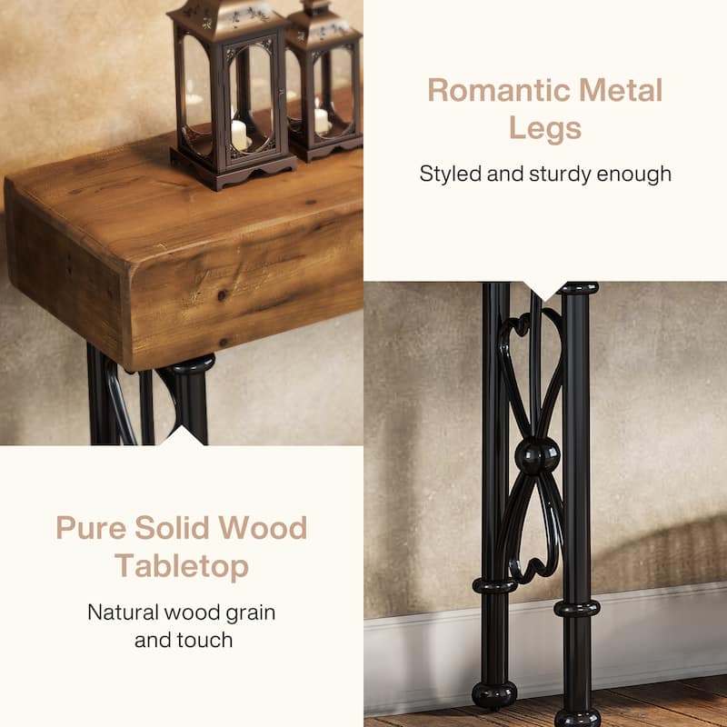 55" Farmhouse Console Table with Solid Wood Tabletop for Entryway