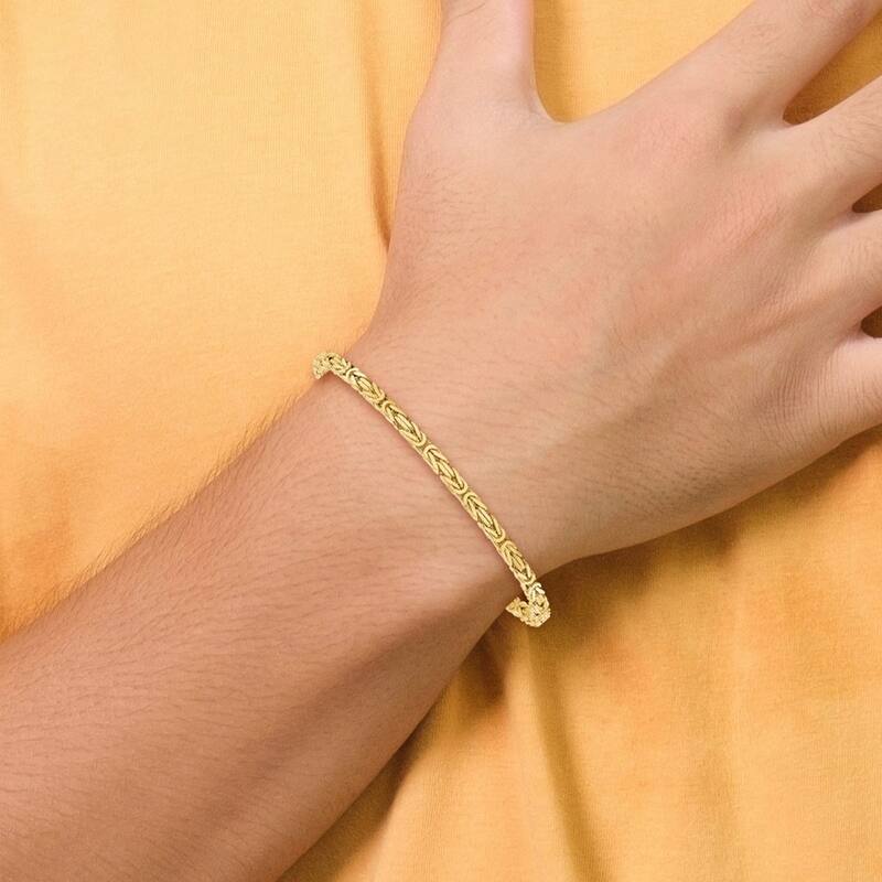 Curata 14k Yellow Gold 7" OR 8" Solid 2.5mm Square Byzantine Chain Bracelet for men or women