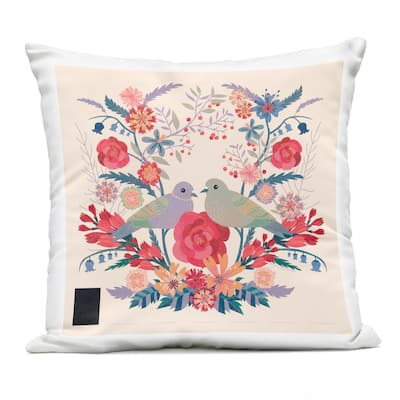 Stupell Symmetrical Folk Flowers & Birds Printed Outdoor Throw Pillow Design by Verbrugge Watercolor