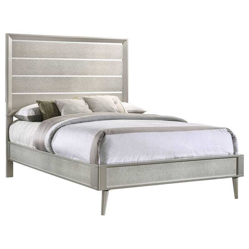 Ramon Modern Classic Wood Panel Bed Metallic Sterling