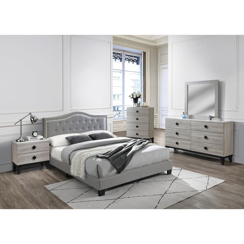 Fabric Upholstered Bed with Button Tufting