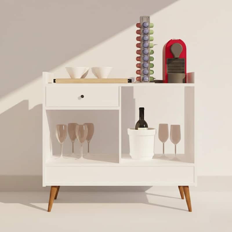 Boahaus Bar Cabinet Modern Wood Storage Shelves - White