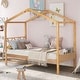 preview thumbnail 1 of 10, Natural Twin Size Wood House Bed with Storage Space and Roof Twin - Natural