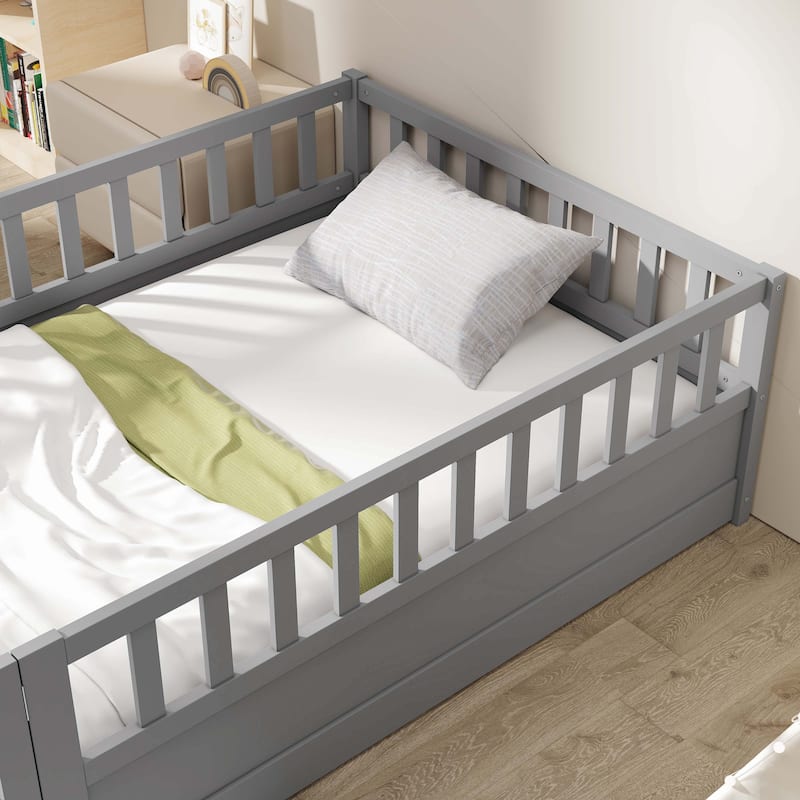 Twin Size Floor bed with super high security barrier For children