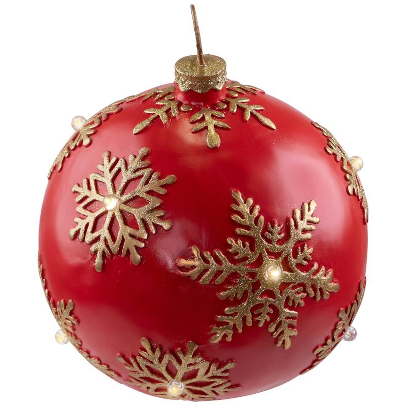 12-Inch Red Gold Large Christmas Ball Ornament Tabletop LED Decoration