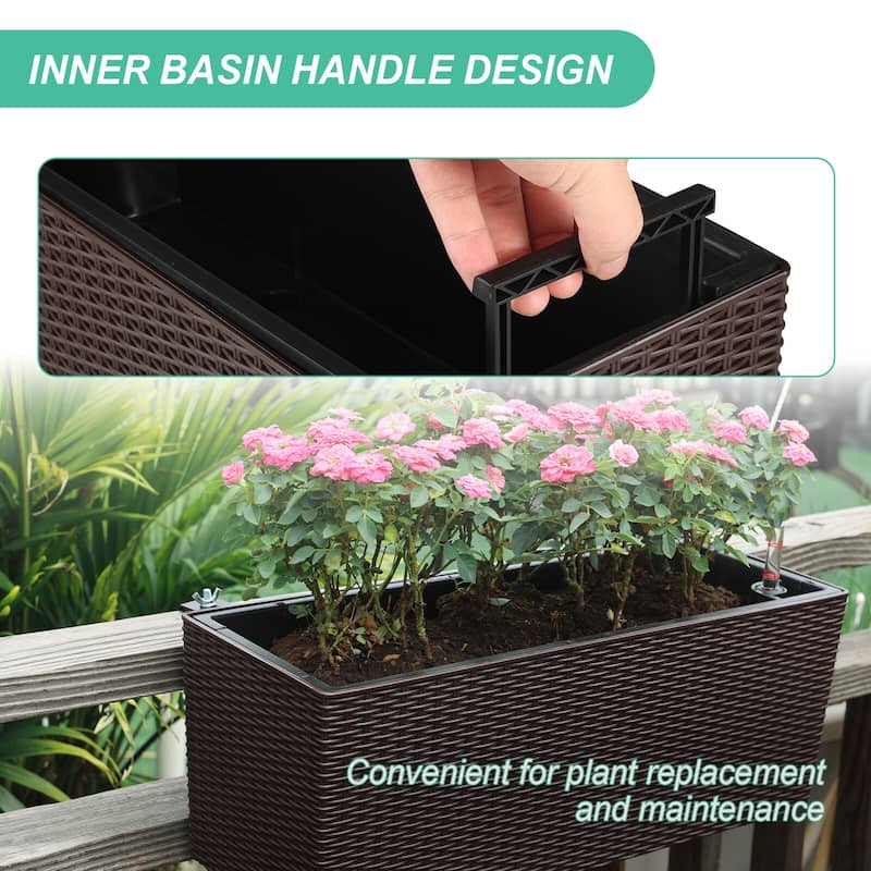 Aoodor 4Pcs 19.5" Rectangular Window/Railing Planter Box, Self Watering Planter for Balcony Porch Fence Patio - 19.5''×7.2''