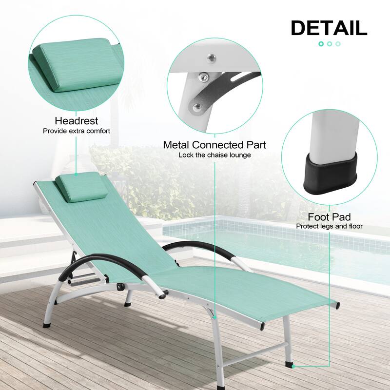 Crestlive Products Outdoor Adjustable Reclining Chaise Lounge Chair with Armrest