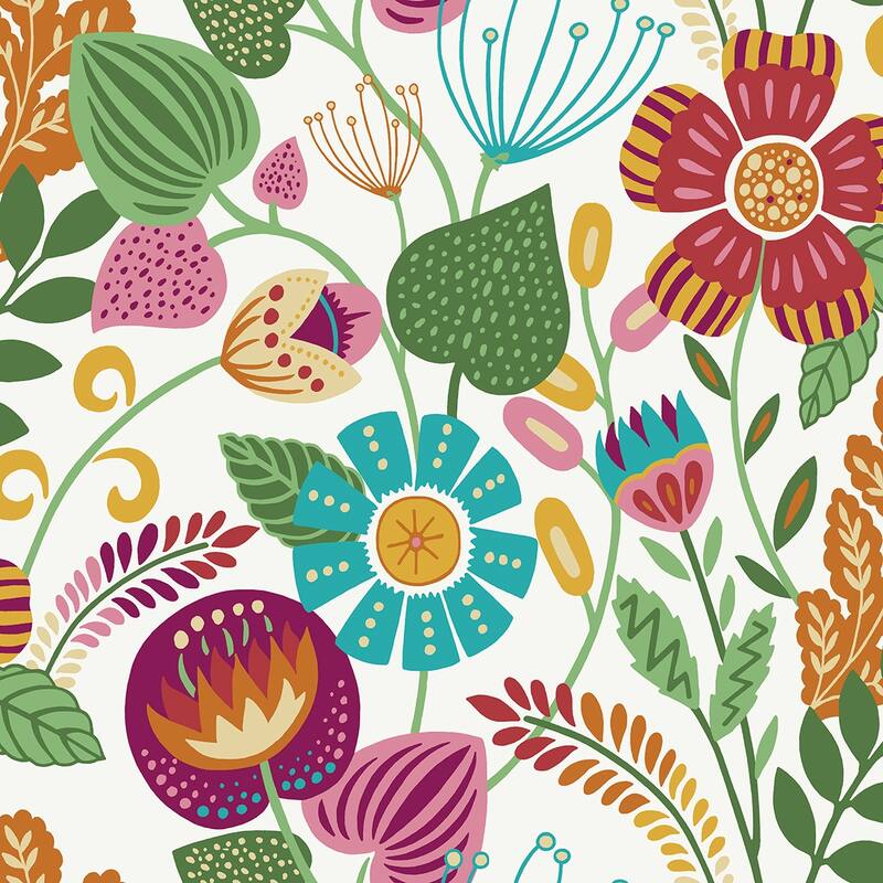 Seabrook Designs Colorful Floral Nonwoven Unpasted Wallpaper - 27 in. W x 27 ft. L - Off-White & Chromatic