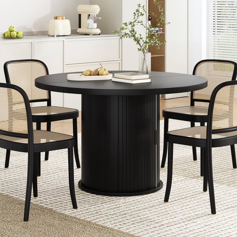 43" Round Dining Table for 4 People, Small Wood Kitchen Table with Sturdy Metal Base, Modern Round Dinner Table