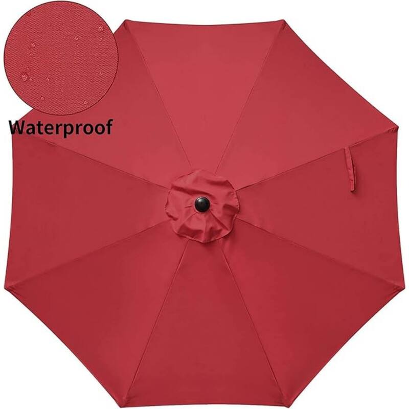 9 ft. Steel Market Outdoor Patio Umbrella with Base, Button Tilt, Crank and 8 Sturdy Ribs for Deck, Lawn& Pool in Red - Red