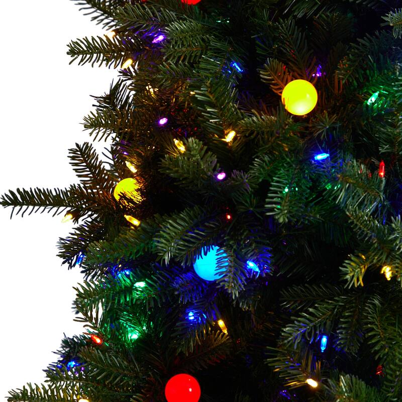 7.5ft. Fir Artificial Christmas Tree with 650 Multi Color LED Lights, Instant Connect & 60 Globe Bulbs-Vibrant X-Mas Centerpiece